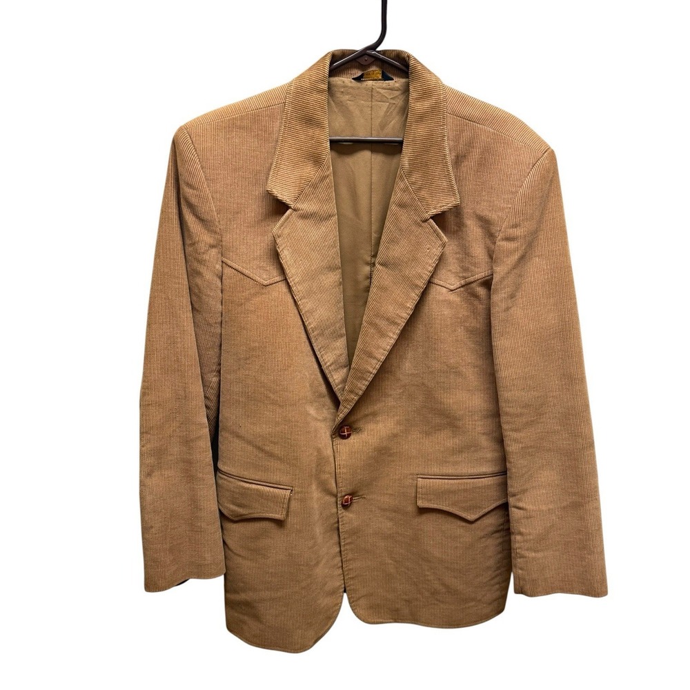 PIONEER WEAR Western Blazer Mens 42 Tan Corduroy Leather Trim USA  Stains